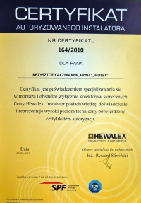 Certyfikat Autoryzowanego Instalatora